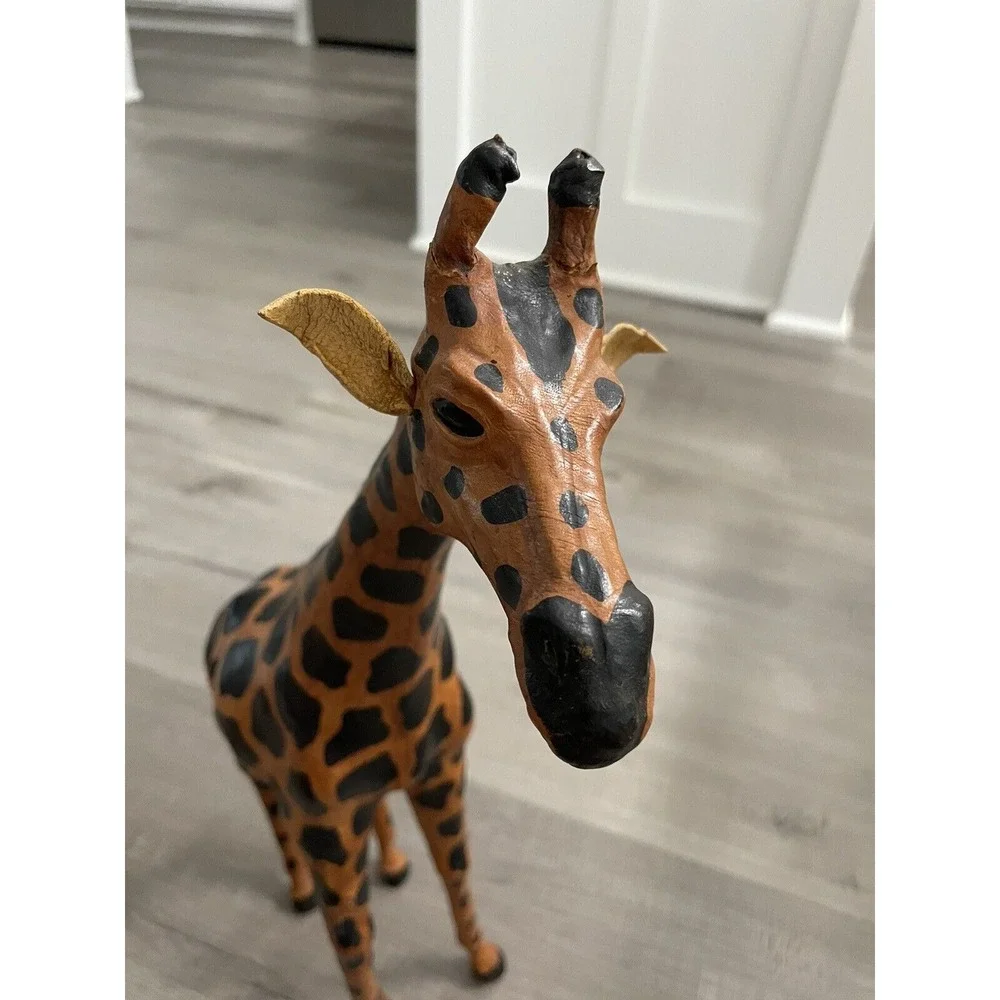 Vintage Leather Wrapped Giraffe Large Statue‎ Decor Figure 17